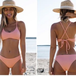 SHEIN Rib Tie Back Bikini Swimsuit